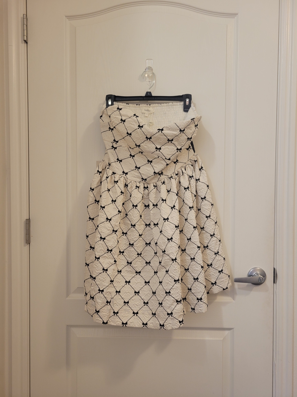 bohme Strapless Cream Dress with Black Diamond Lattice